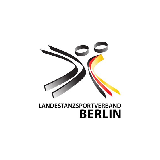 Logo des Landestanzsportverbands Berlin in schwarz-rot-gold. 